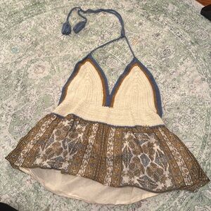 Blue and gold crotchet top